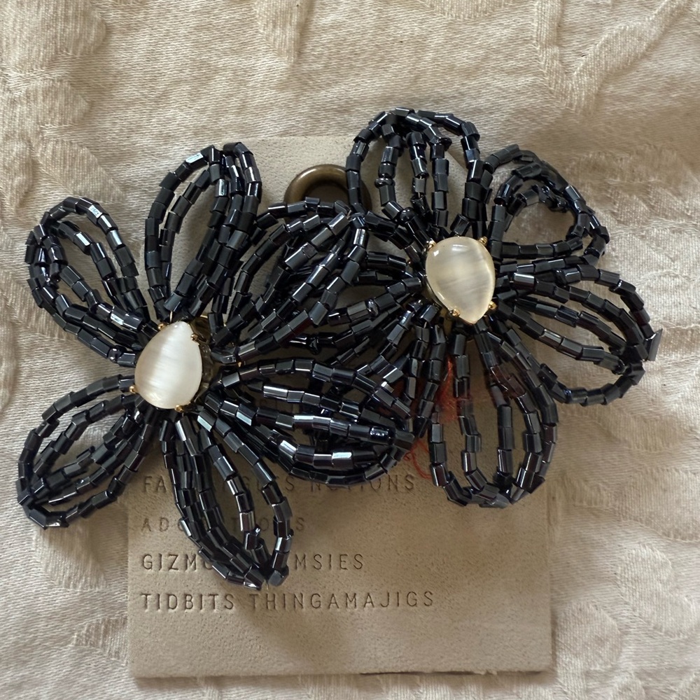 Anthropologie Black Beaded Floral earrings